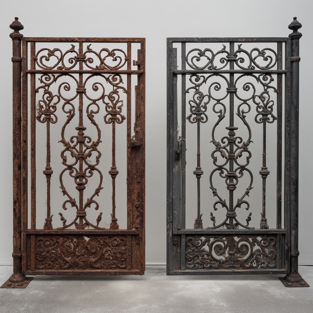 Structural steel before and after laser surface preparation